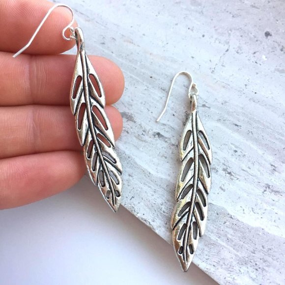 Sterling Silver Feather Charm Earrings - Picture 4 of 4